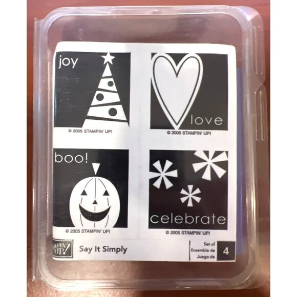Stampin Up! Say It Simply Wood Mounted Rubber Stamp Set Holiday Designs - Picture 1 of 3